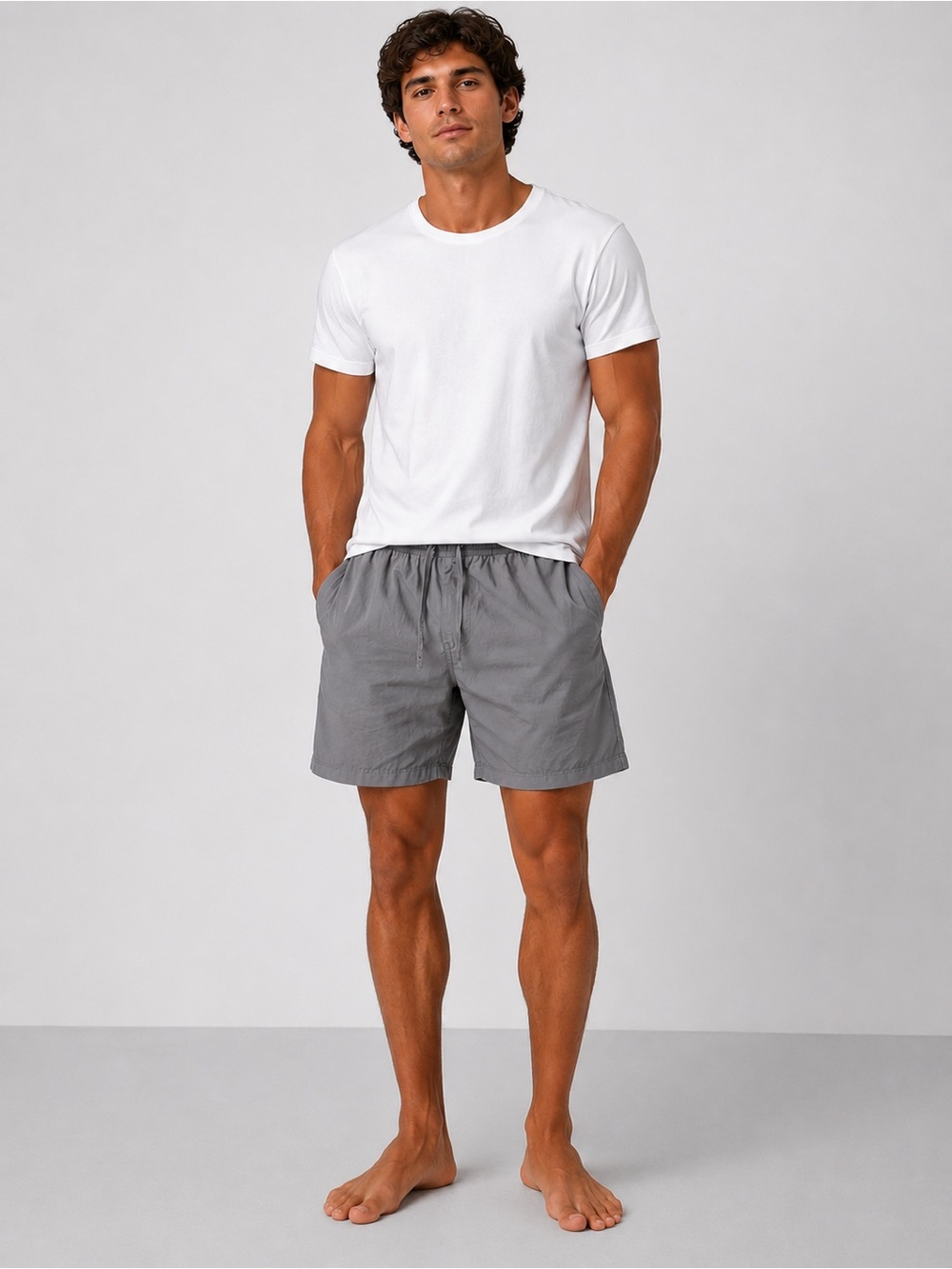 David Archy Gray Cotton Drawstring Lounge Shorts L Casual Athleisure